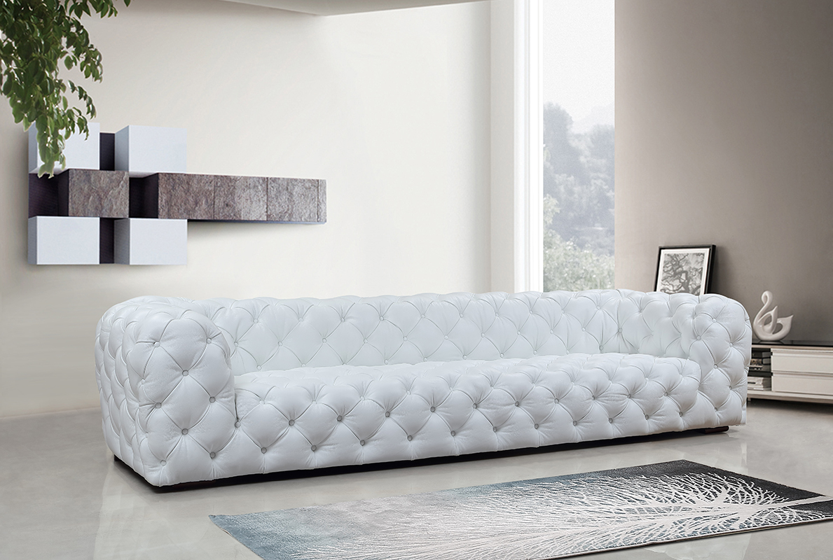 Dexter Transitional White Full Italian Leather Sofa