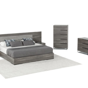Eastern King Enzo Italian Modern Grey Oak & Fabric Bedroom Set