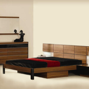 California King Rondo Mid-Century Platform Bed w/ Nightstands Storage And Lights