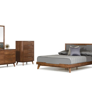 California King Soria Mid-Century Grey & Walnut Bed
