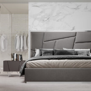 Eastern King Chrysler Modern Grey Bonded Leather Bed