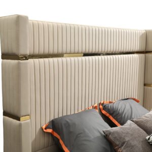 Eastern King Sterling Modern Beige Bonded Leather & Gold Bed