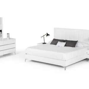 Angela - Eastern King Italian Modern White Eco Leather Bed w/ Nightstands