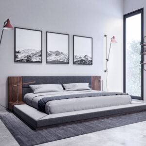 California King Jagger Modern Dark Grey & Walnut Bed