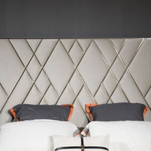 Eldora - Eastern King Glam Beige Velvet and Brushed Brass Bed