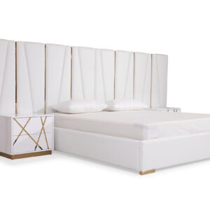 California King Nixa Modern White Bonded Leather & Gold Bed