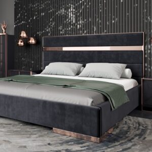 California King Cartier Modern Black Velvet & Brushed Bronze Bed