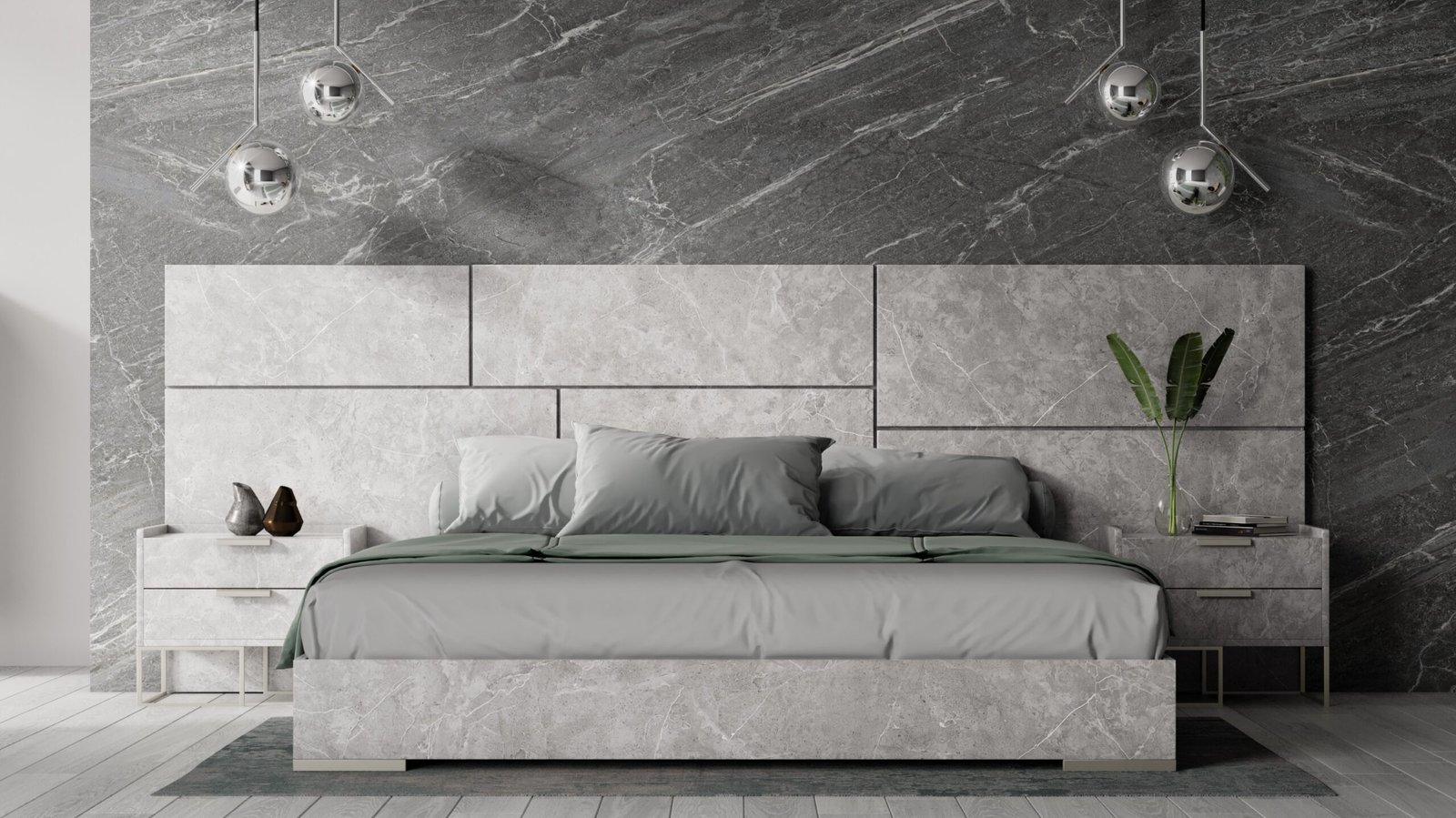 Queen Marbella - Italian Modern Grey Bed Set