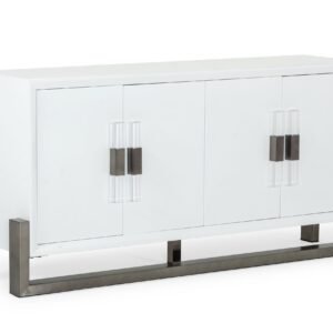 Lenny - Modern White High Gloss & Stainless Steel Gun Metal Buffet