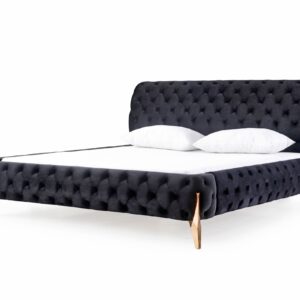 Eastern King Legend - Modern Black Velvet & Rosegold Bed