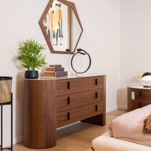 Chelton - Contemporary White Ceramic & Walnut Dresser