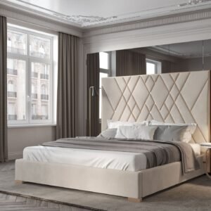 Eldora - Queen Glam Beige Velvet and Brushed Brass Bed