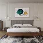 Metcalf - Queen Mid-Century Walnut & Grey Bed