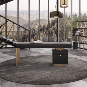 Trahan - Modern Grey Elm & Gold Office Desk
