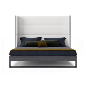 Heloise - Queen Contemporary White Leather & Grey Elm Trim Bed