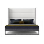 Heloise - Eastern King Contemporary White Leather & Grey Elm Trim Bed