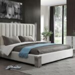 Token - Queen Modern Cream & Stainless Steel Bed + Nightstands