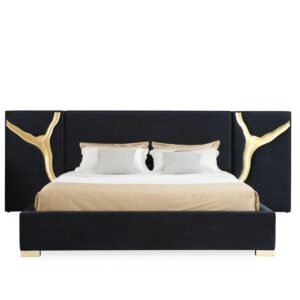 Aspen - Queen Modern Black + Gold Bed + Nightstands
