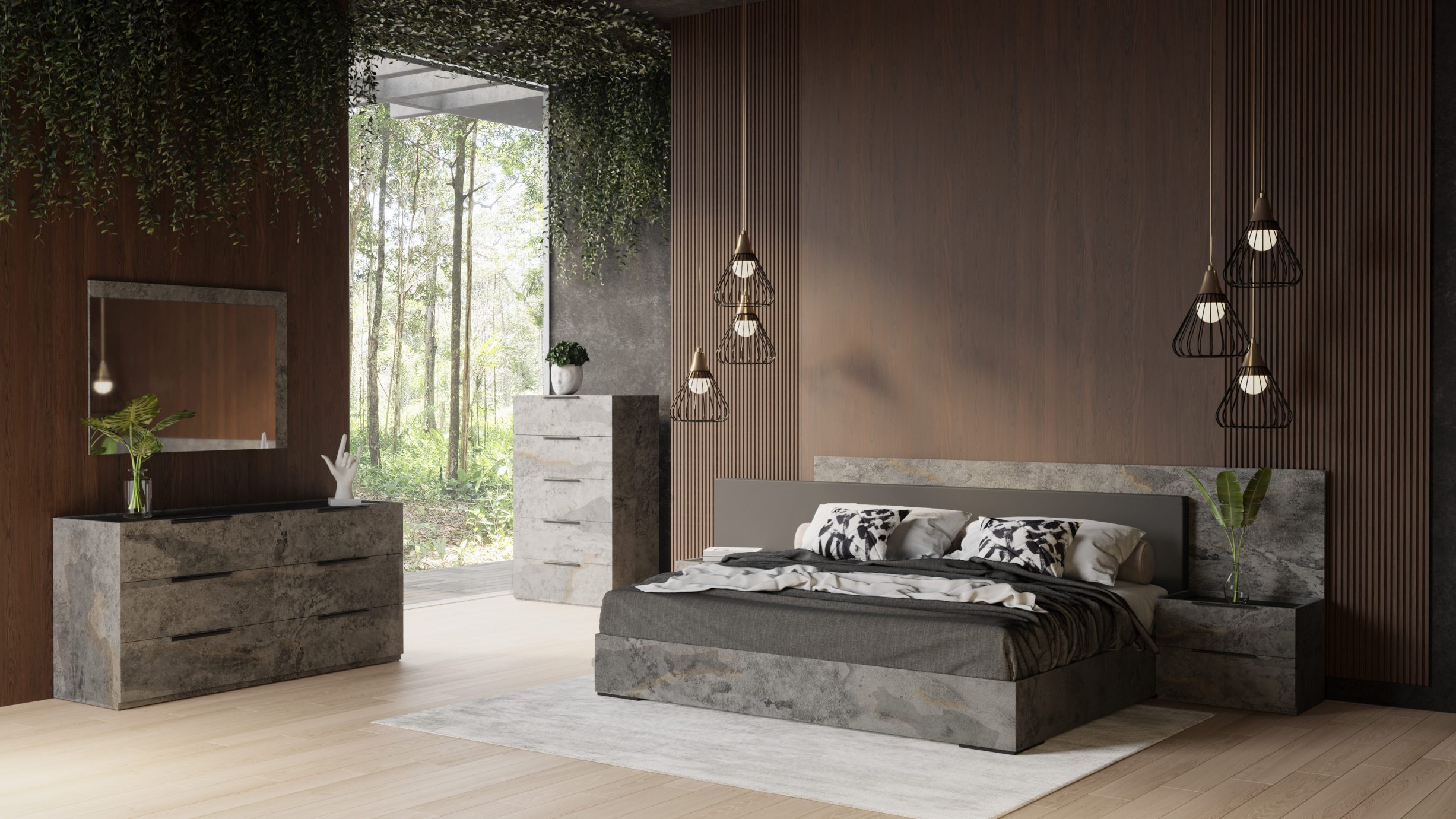 Ferrara - Eastern King Modern Volcano Oxide Grey Bed with Nightstands