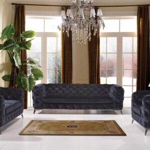 Delilah - Modern Black Fabric Loveseat