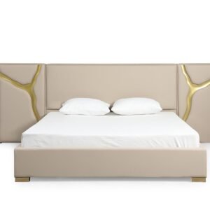 Aspen - Glam Beige Bonded Leather & Gold Bed