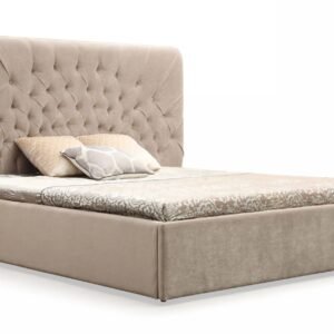 Moontide - Eastern King Glam Beige Velvet and Brushed Brass Bed