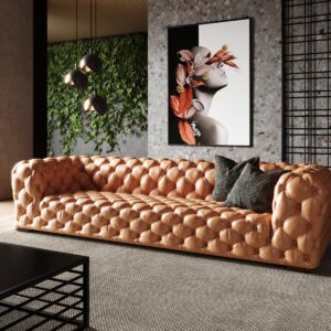 Dexter - Transitional Camel Full Italian Leather Tufted Sofa