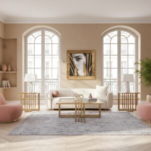 Winfree Modern Off White + Coral Fabric 3-Seater Sofa