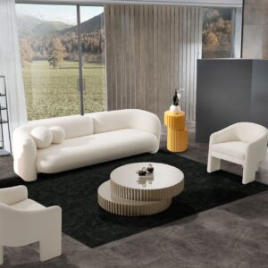 Khan Modern 4-Seater Off White Fabric Sofa