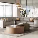 Frazier - Modern Light Grey Leather Sectional Sofa with 3 Recliners