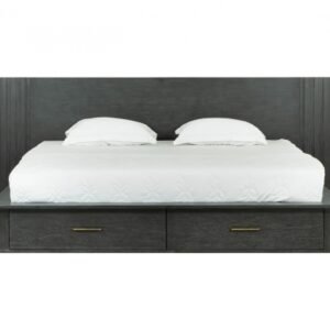 Manchester- Contemporary Platform Dark Grey Q Bed with Two Nightstands