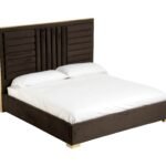 Queen Daystar - Modern Black Velvet and Gold Bed