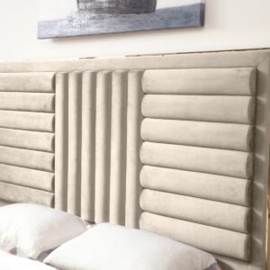 Queen Daystar - Modern Beige Velvet and Gold Bed