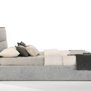 Dustin - Modern Grey Fabric & Walnut Trimmed Bedroom Set