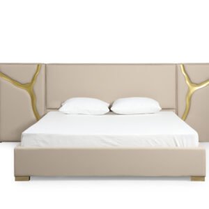 Aspen - Glam Beige Bonded Leather & Gold EK Bed