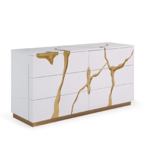 Aspen Modern Wide White and Gold Dresser