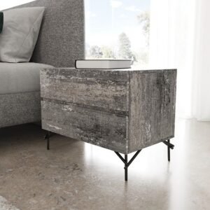 Aria - Italian Modern Multi Grey Bed and Two Nightstands