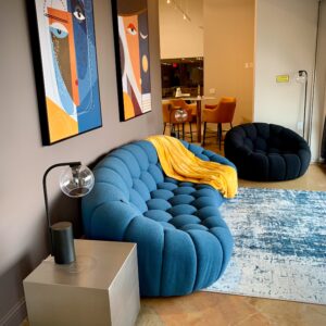 Yolonda - Modern Curved Dark Teal Fabric Sofa