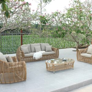 Sandra - Outdoor Beige + Wicker Sofa Set