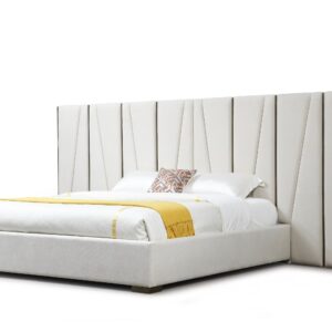 Nixa - Modern Beige Velvet + Brushed Bronze + Birch Bed + Nightstands-queen