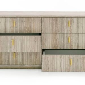 Roma - Modern Faux Travertine + Gold Dresser