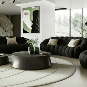Yolonda - Modern Curved Black Fabric Loveseat