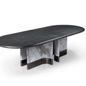 Renfew - Modern Black Oak + Faux Marble Oval Dining Table
