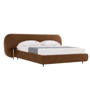 Eastern King Nouveau Braun - Modern Brown Fabric Bed w/ Glass Tables