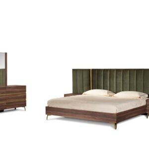 Calabria Modern Walnut & Green Velvet Bedroom Set