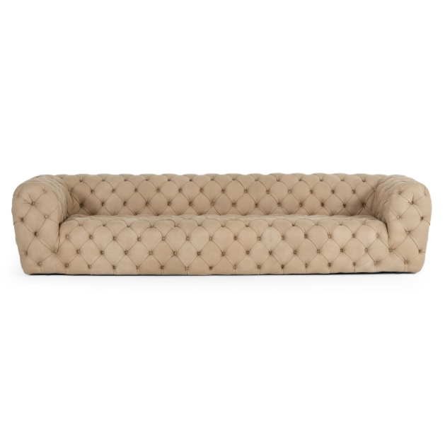 Ellington- Italian Beige Nubuck Leather 4-Seater Sofa
