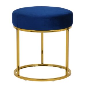 Elmont Modern Blue Velvet & Gold Stool Ottoman