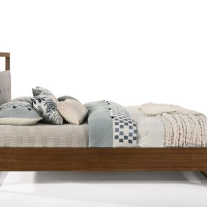 Eastern King Falcor - Modern Grey Fabric & Walnut Veneer Bed