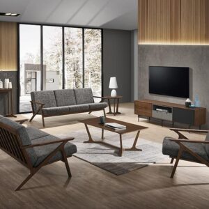 Candea - Mid-Century Walnut and Grey Compact Loveseat