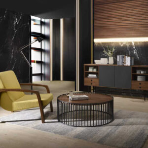 Bronson Modern Walnut & Black Round Coffee Table